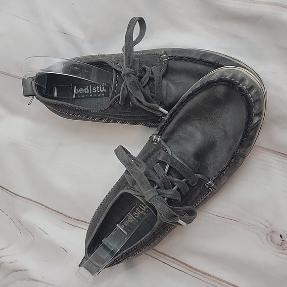 Bed Stu Mens Dark Grey Canvas Leather BedStu Boat Loafer Sneakers Size 8 - Picture 1 of 7